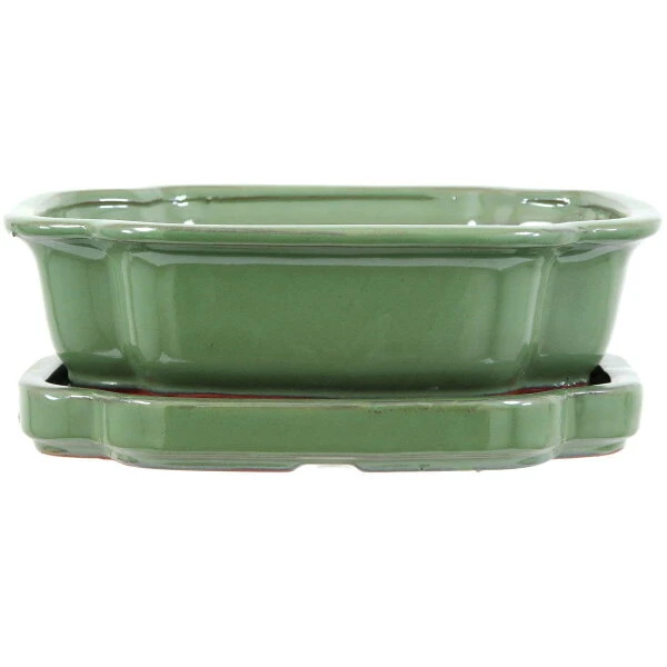 Bonsaischale Mit Untersetzer 25x20x8cm Hellgrün Sonstige Form Glasiert