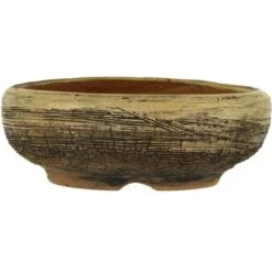 Bonsaischale 13.5x13.5x4.5cm Khaki Rund Glasiert