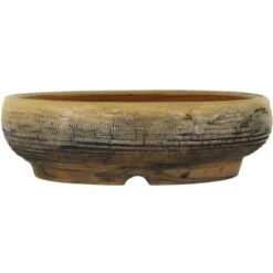 Bonsaischale 18.5x18x5.5cm Khaki Rund Glasiert